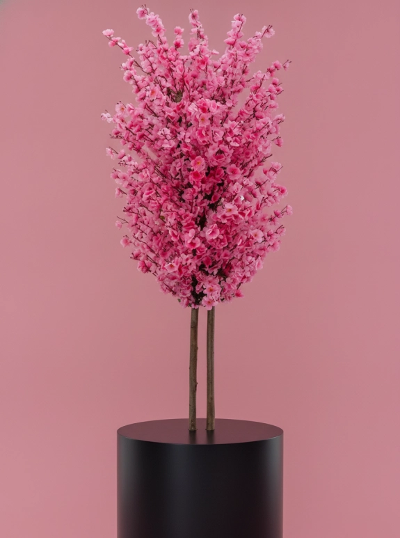 Saksıda Yapay 2 Gövdeli Bahar Dalı Ağacı 180 Cm Pembe